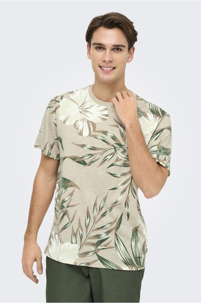 ONSKLOP REG SS FLORAL TEE NOOS 22022164 Silver Lining/LILY